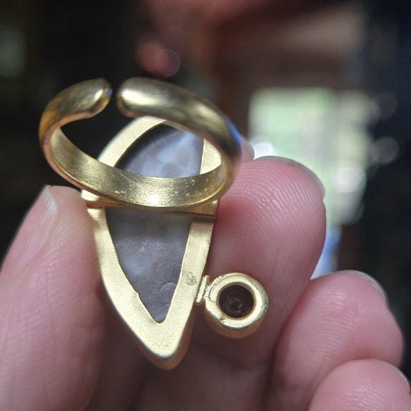 Agate & citrine sterling & gold brushed Ring sz7 adjustable open design - Picture 7 of 9